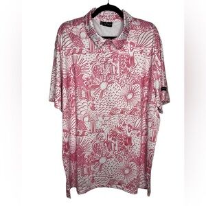 YATTA GOLF Shaka Life Hawaiian Pink White Tropical Hula Golf Polo Shirt SZ XXL